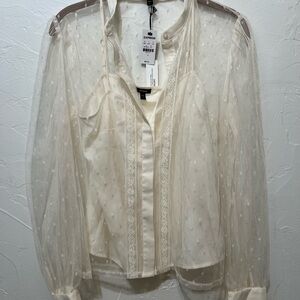 Express Cream Sheer Blouse with Textured Design